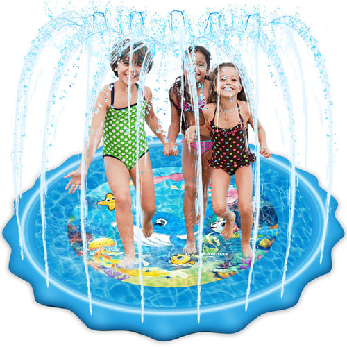 Mademax Upgraded 67" Splash Pad Sprinkler & Splash Play Mat Inflatable Summer Outdoor Sprinkler Pad Water Toys Fun for Children Infants Toddlers Boys Girls and Kids