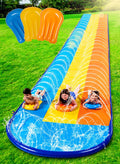 Sloosh 22.5ft Triple Water Slide and 3 Body Boards Backyard Lawn Water Slides with Outdoor Slip Sprinkler for Kids Adults Summer Water Fun Toy